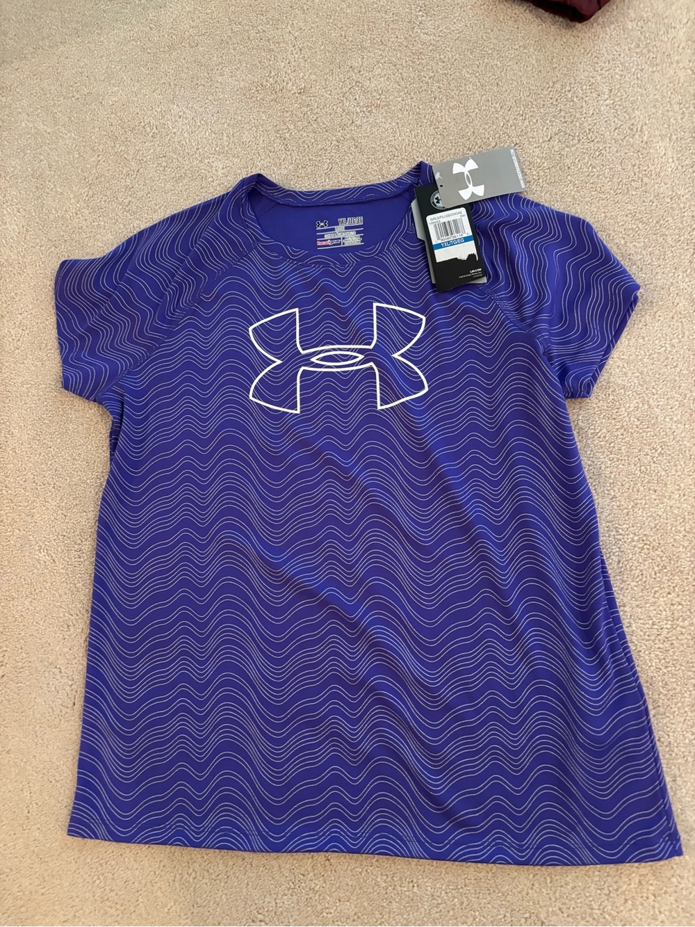 Under Armour Purple Wave-Print Short Sleeve Tee with White Logo